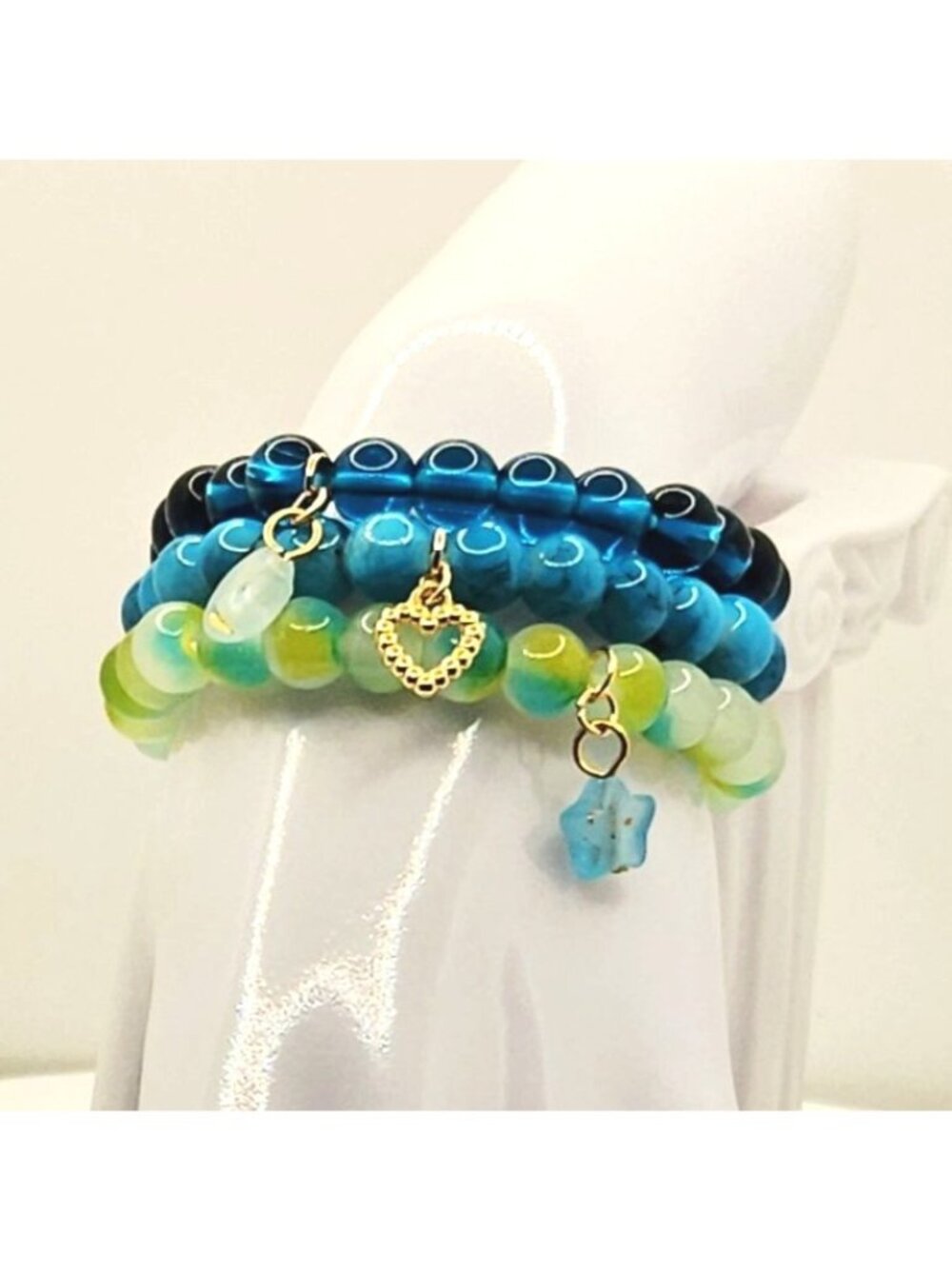 Ocean Blue Bracelet Stack, Coastal Charm Bracelet Set, Beachy Beaded Bracelets